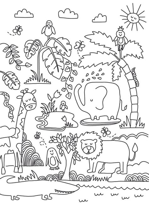 beautiful jungle coloring page  printable coloring pages  kids