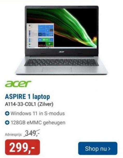 acer aspire  laptop   cl zilver aanbieding bij bcc aanbiedingenfoldersnl