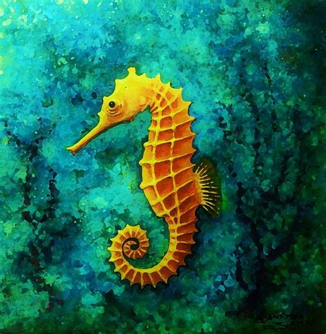 gold seahorse painting  samra art fine art america