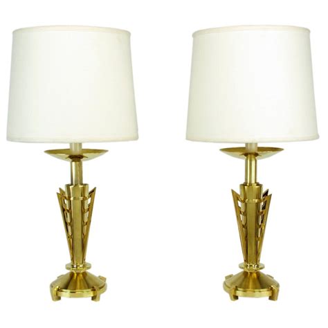 pair custom art deco inspired brass table lamps at 1stdibs