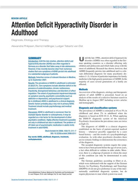 attention deficit and hyperactivity disorder in adulthood 25 04 2008