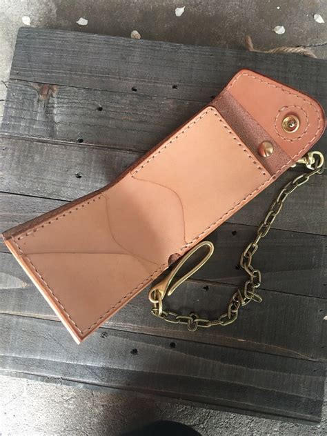 natural leather bifold billfold chain wallet biker wallet etsy