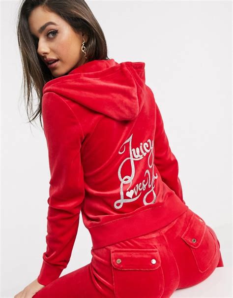 juicy couture black label juicy love velour robertson hoodie in red asos