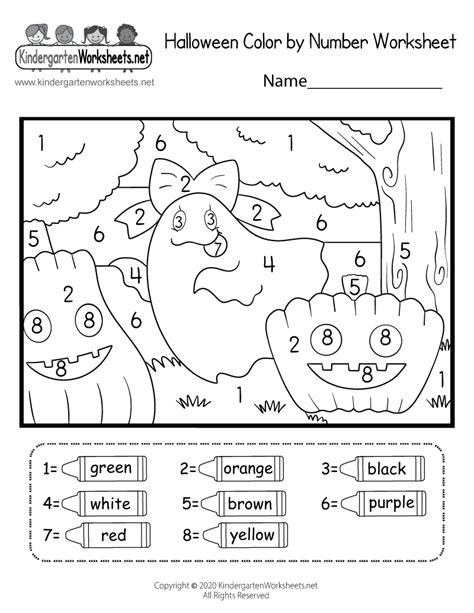 halloween color  number worksheet  printable digital
