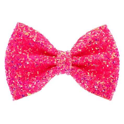 Neon Glitter Mini Hair Bow Clip Pink Claire S Us
