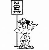 Bus Stop Coloring Waiting Boy School Pages Color sketch template