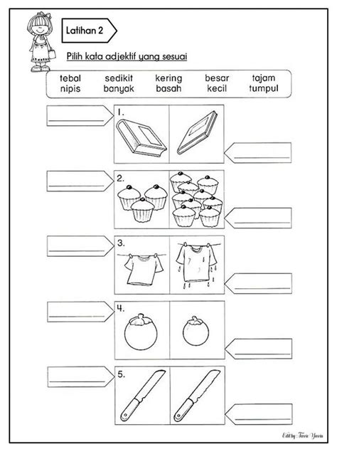 kata adjektif interactive worksheet preschool writing kindergarten