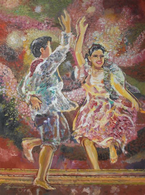 Tinikling Philippine Cultural Dance Oil On Canvas 24 X 32 By