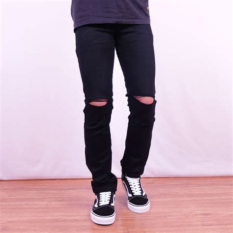 Jual Celana Jeans Hitam Pria Sobek Celana Jeans Skinny Pria Sobek Ynh