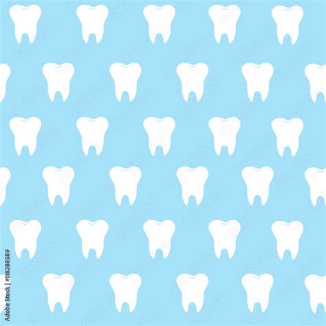 simple cartoon tooth pattern hite silhouette   blue background teeth vector illustration