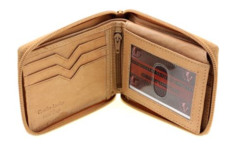 mens bifold wallet zipper closed zip  flap  genuine leather