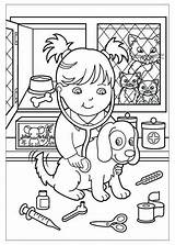 Coloring Pages Veterinarian Cartoon Girl Kids Animal Encouraging Kind sketch template