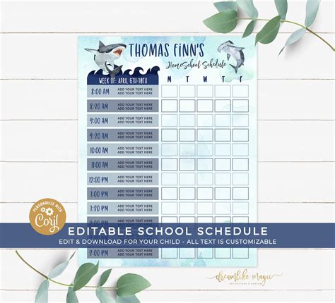 boy editable home school schedule daily routine homework chart etsy