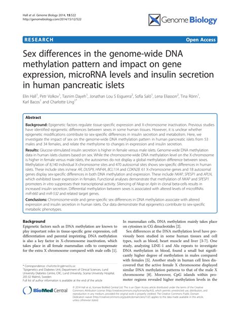 Pdf Sex Differences In The Genome Wide Dna Methylation Pattern And