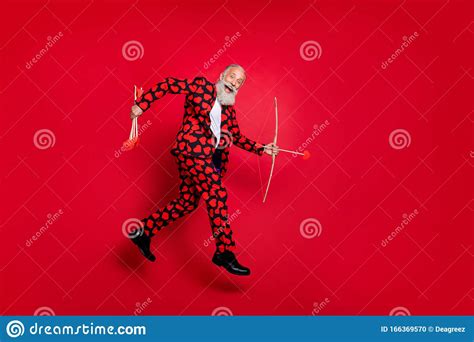 full length profile photo of funky crazy aged guy cupid