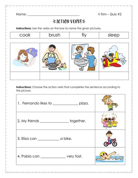 esl worksheets action verbs interactive activities school subjects