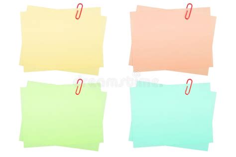 collection  real note papers  paper clip  stock photo image