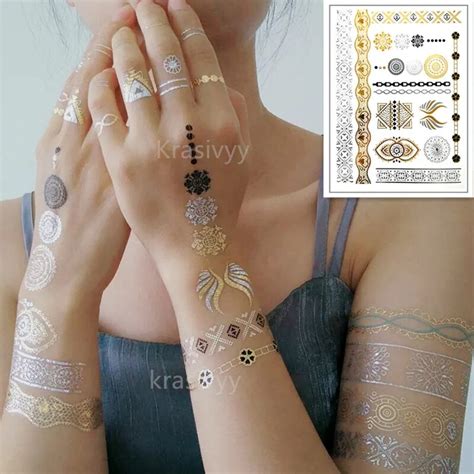 temporary golden silver tattoos stickers new gold lace tattoos body art