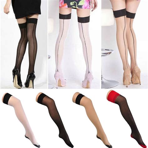 new hot fashion 1pair sexy womens heal seamed seam thigh high stockings