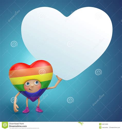 cute gay valentine heart cartoon holding banner stock illustration