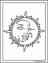 Coloring Moon Sun Pages Stars Printable Star Print Color Half Tattoo Adults Face Drawing Pdf Getdrawings Getcolorings Customize Sketch Template sketch template