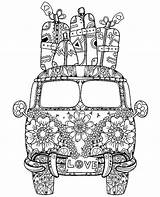 Hippie Coloring Bus Car Printable Color Pages Van Word Adults Print Girl Relaxing sketch template