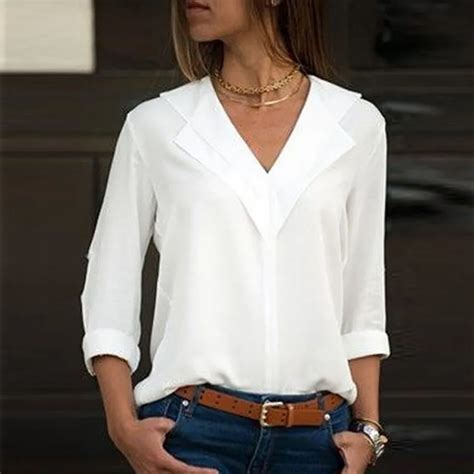 white blouse long sleeve chiffon blouse double  neck women tops  blouses solid office shirt