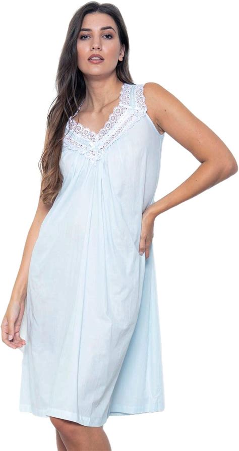 ladies cotton sleeveless pale blue nightdress  cotton voile  neck nightgown jodie