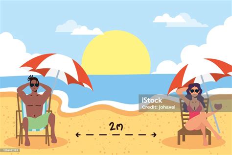 interracial couple on the beach practicing social distancing scene