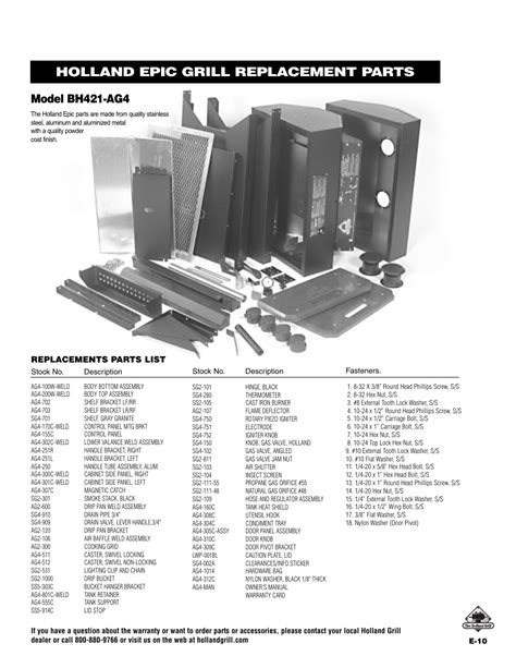 holland epic grill replacement parts model bh ag holland bh ag user manual page