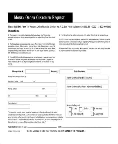 money order forms  samples examples format