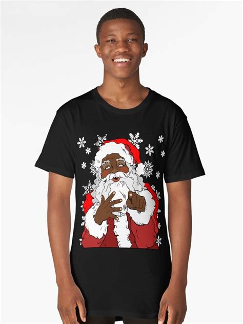 Black Santa T Shirt With Snowflakes Christmas T Shirt Long T Shirt By