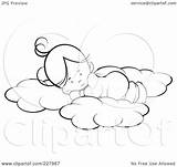 Sleeping Outline Coloring Soft Illustration Cute Girl Clouds Royalty Clipart Rf Perera Lal sketch template