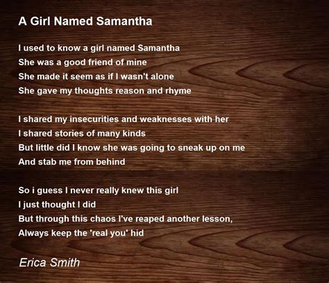a girl named samantha a girl named samantha poem by erica smith