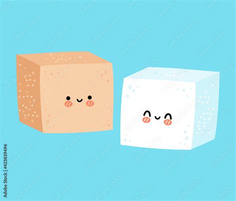 cute funny happy white  brown sugar piece cube character vector