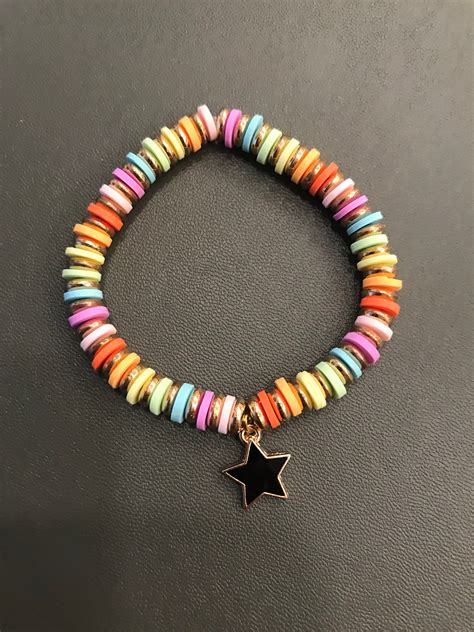 custom polymer clay beaded bracelet  gold beads  black etsy uk
