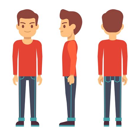 standing young man boy character  front  side view  casual  microvector thehungryjpeg