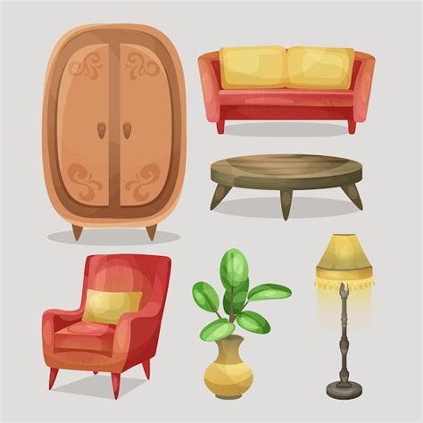 muebles  el hogar conjunto de elementos de la sala de estar ilustracion de dibujos
