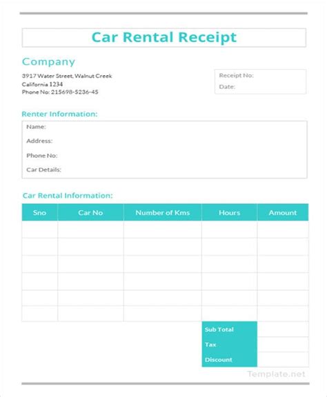 car rental receipt template beautiful  rent receipt  car