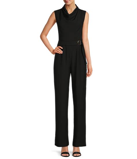 Alex Marie Zoey Stretch Crepe Cowl Neck Sleeveless Belted Jumpsuit