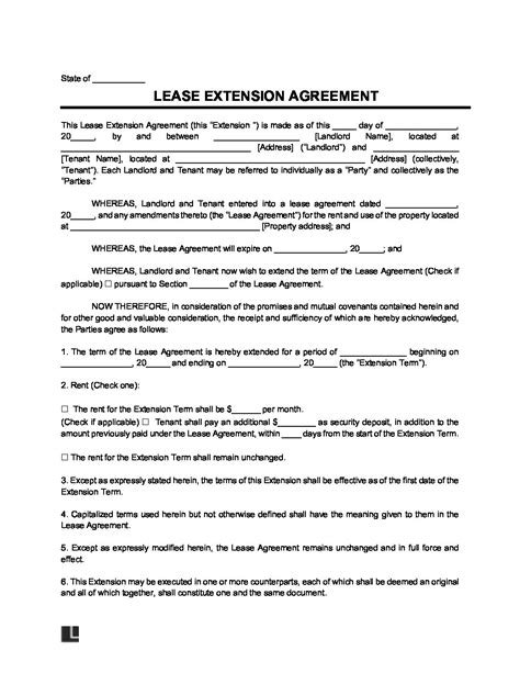 lease extension agreement  ms word legal templates