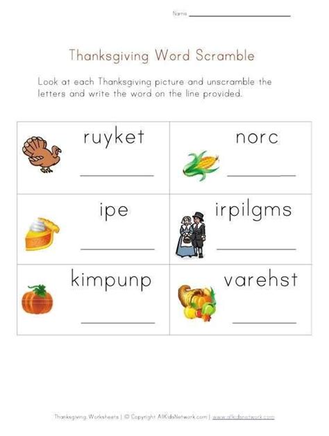thanksgiving day worksheets kids   thanksgiving words