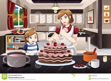 mother daughter decorating a cake stock vector image