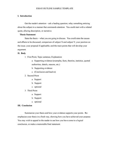 essay outline essay outline sample template  introduction