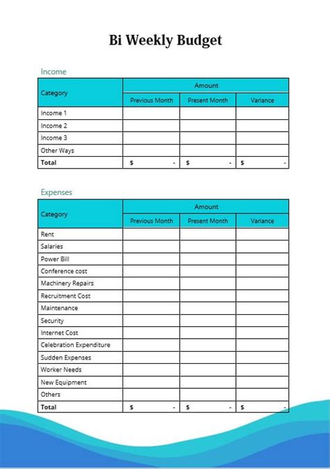 bi weekly budget template fillable printable   forms
