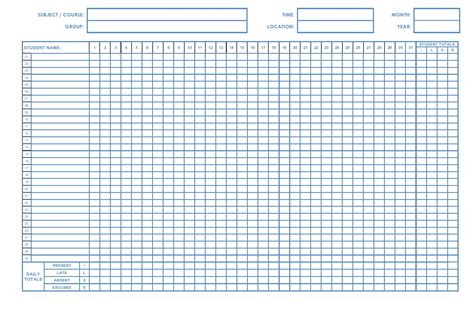 printable attendance sheet pin  attendance sheet