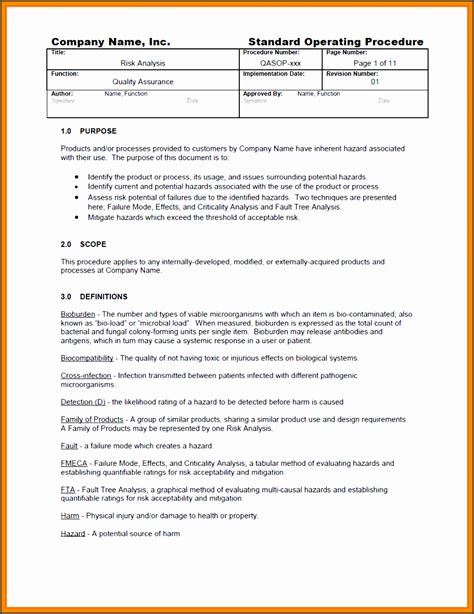 standard operating procedure template  company sampletemplatess