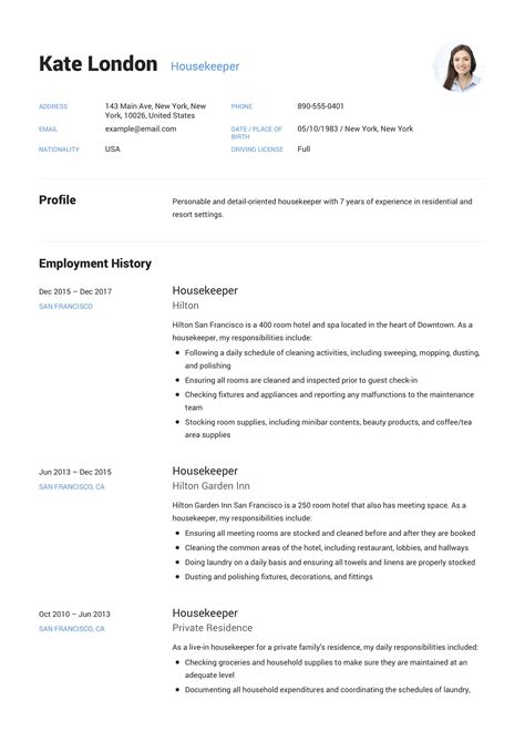 housekeeper resume sample resume guide resume skills resume examples