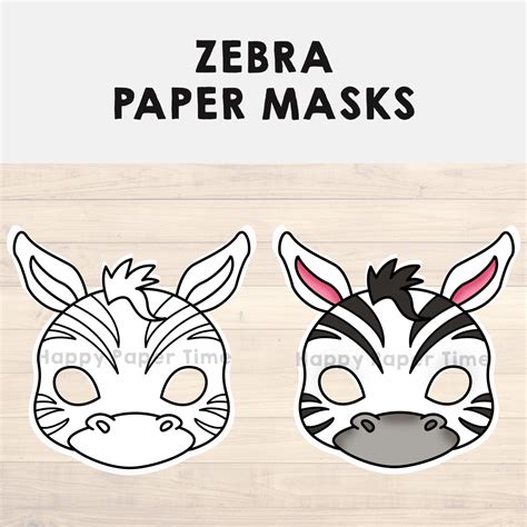 zebra paper masks printable african animal coloring craft activity