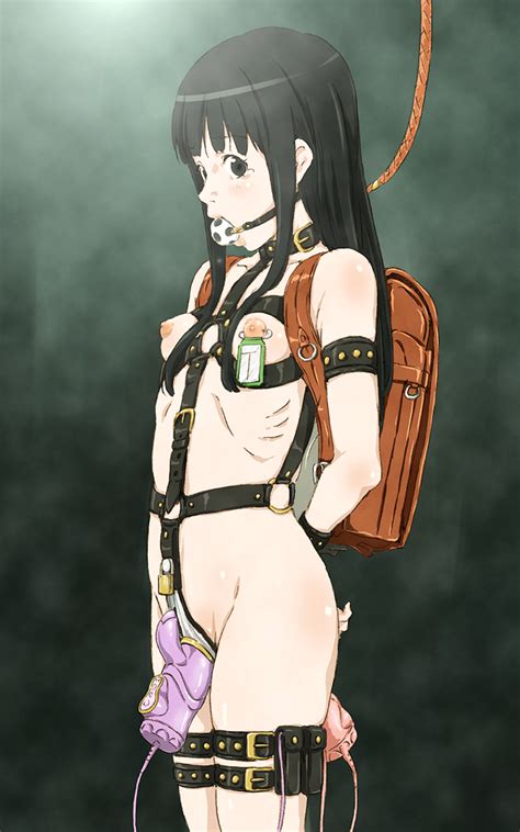 rule 34 anal anal object insertion arms behind back backpack ball gag black eyes black hair